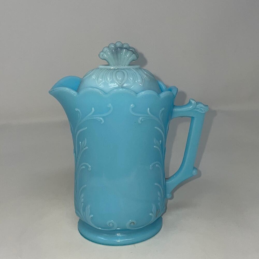 Westmoreland Specialty Company Blue Scrolled Milk Glass Small Creamer/Pitcher